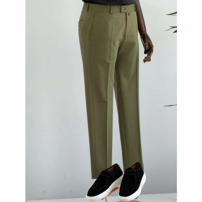 Haki Renk Kumaş Pantolon Slim Fit