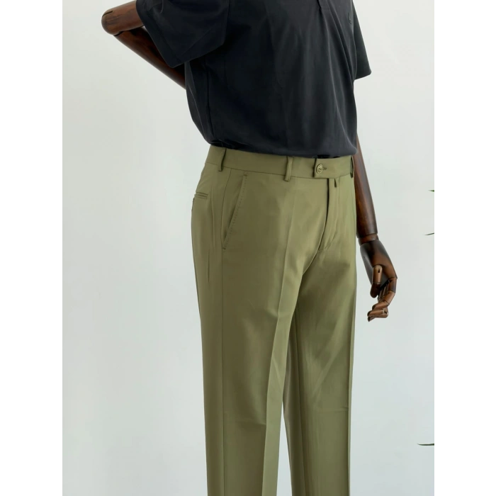 Haki Renk Kumaş Pantolon Slim Fit