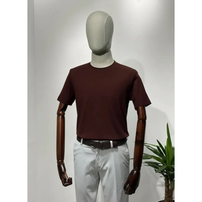 Erkek Merserize Kumaş Slim Fit T-Shirt Bordo