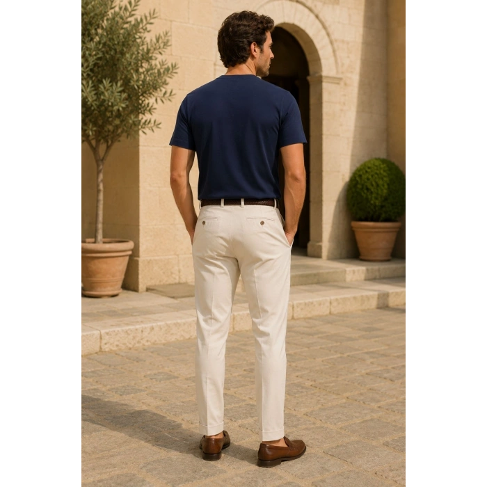 Erkek Merserize Kumaş Slim Fit T-Shirt Lacivert