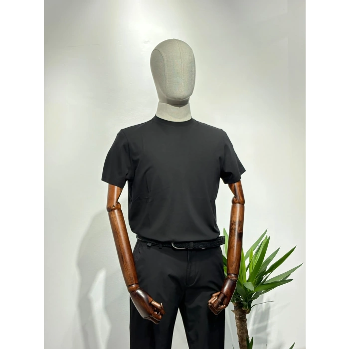 Erkek Merserize Kumaş Slim Fit T-Shirt Siyah