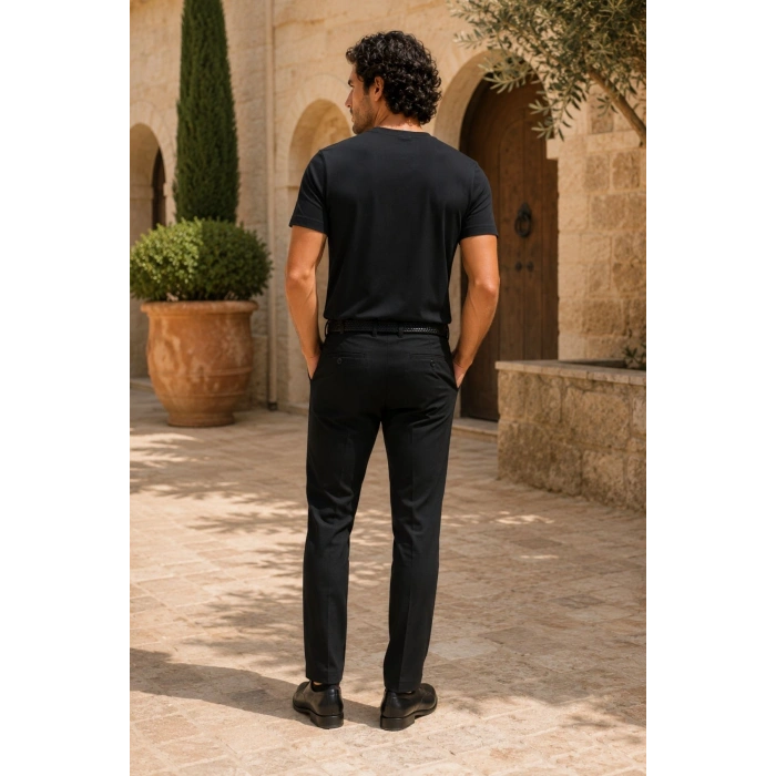 Erkek Merserize Kumaş Slim Fit T-Shirt Siyah