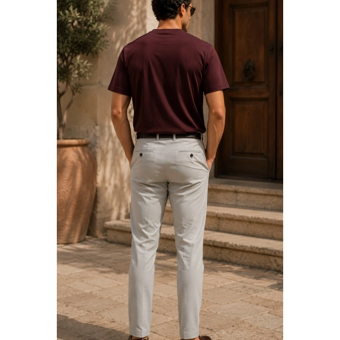 Erkek Merserize Kumaş Slim Fit T-Shirt Bordo