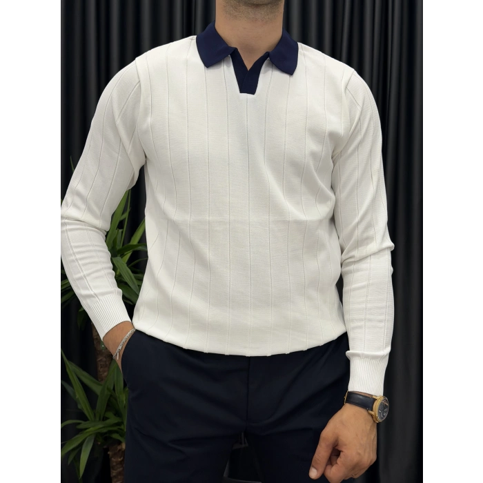 LACİVERT DETAYLI POLO YAKA TRİKO