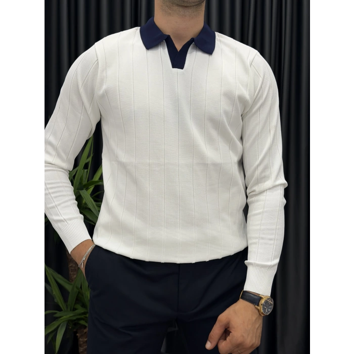 LACİVERT DETAYLI POLO YAKA TRİKO