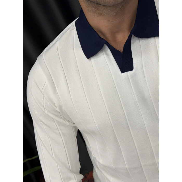 LACİVERT DETAYLI POLO YAKA TRİKO