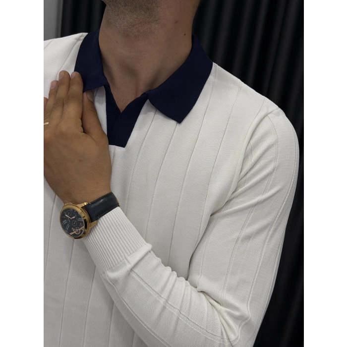 LACİVERT DETAYLI POLO YAKA TRİKO
