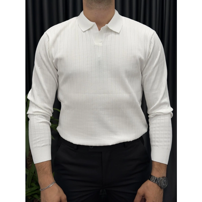Beyaz Polo Yaka Triko