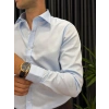 BUZ MAVİ SLİM FİT PAMUK SATEN GÖMLEK