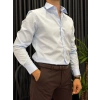 BUZ MAVİ SLİM FİT PAMUK SATEN GÖMLEK