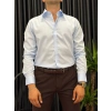 BUZ MAVİ SLİM FİT PAMUK SATEN GÖMLEK