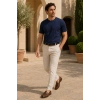 Erkek Merserize Kumaş Slim Fit T-Shirt Lacivert