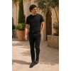 Erkek Merserize Kumaş Slim Fit T-Shirt Siyah