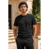 Erkek Merserize Kumaş Slim Fit T-Shirt Siyah