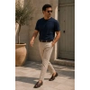 Erkek Merserize Kumaş Slim Fit T-Shirt Lacivert