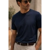 Erkek Merserize Kumaş Slim Fit T-Shirt Lacivert