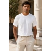Erkek Merserize Kumaş Slim Fit T-Shirt Beyaz