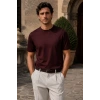 Erkek Merserize Kumaş Slim Fit T-Shirt Bordo