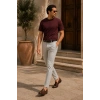 Erkek Merserize Kumaş Slim Fit T-Shirt Bordo