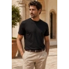 Erkek Merserize Kumaş Slim Fit T-Shirt Siyah