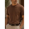 Erkek Merserize Kumaş Slim Fit T-Shirt Kahverengi