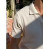 Erkek Örgü Detaylı Triko Tişört Beyaz