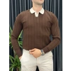 KREM DETAYLI POLO YAKA KAHVERENGİ