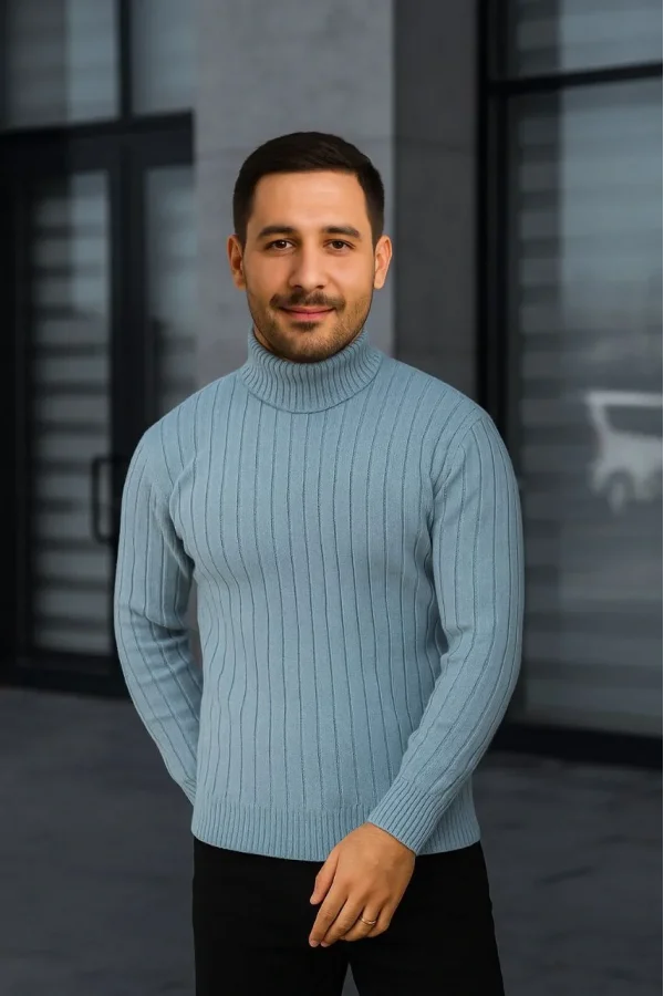 Erkek Fitilli Triko Kazak 3lÜ Set Bebek Mavisi Bej Siyah Regular Balıkcı Yaka Tam Boğazlı Triko Seti Modeli Kazak