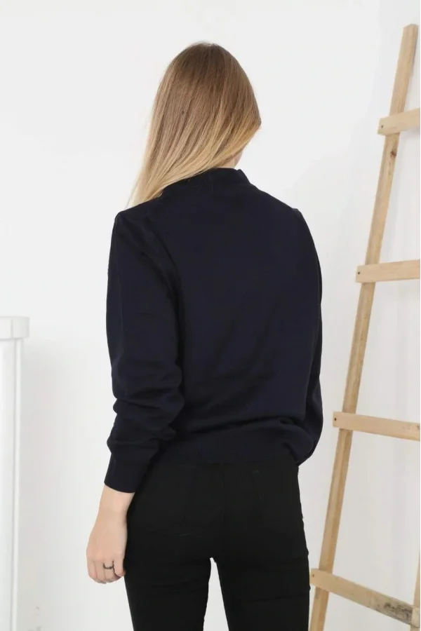 Kadın Yarım Boğaz Triko Kazak yumuşak dokulu Pamuklu ince Dokuma, uzun kollu Rahat Regular kalıp - Siyah