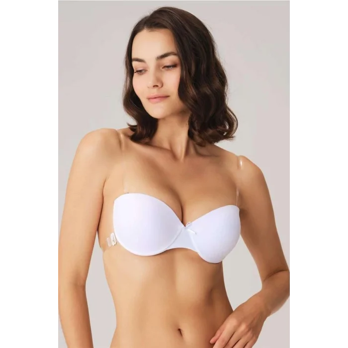 Kadın Balenli Destekli Dolgulu Askısız Straplez Sırtı Şeffaf Sırt Dekoltesi Sütyeni (3689)