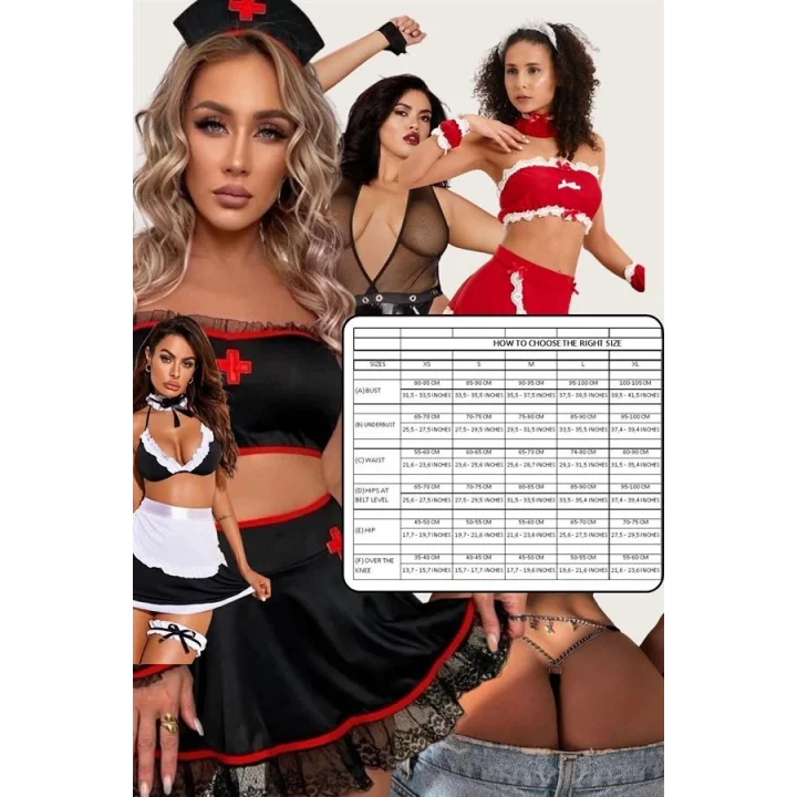 Arias Closet Beyaz Kenarları Dantel İşlemeli Hemşire Kostümü