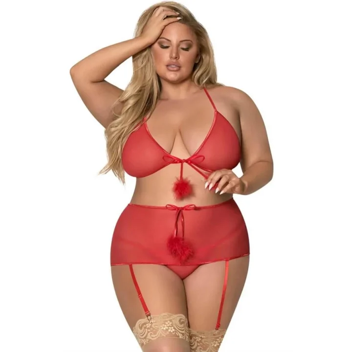 Arias Closet Büyük Beden Kırmızı Fantezi Jariyerli Takım