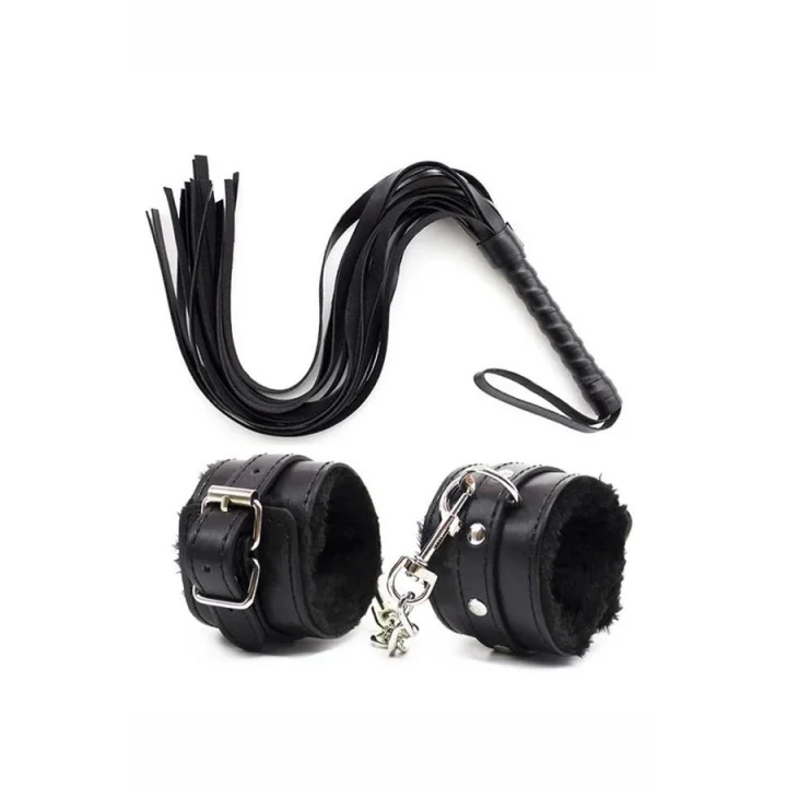 Arias Closet Deri Bileklik Kırbaç Harness Set