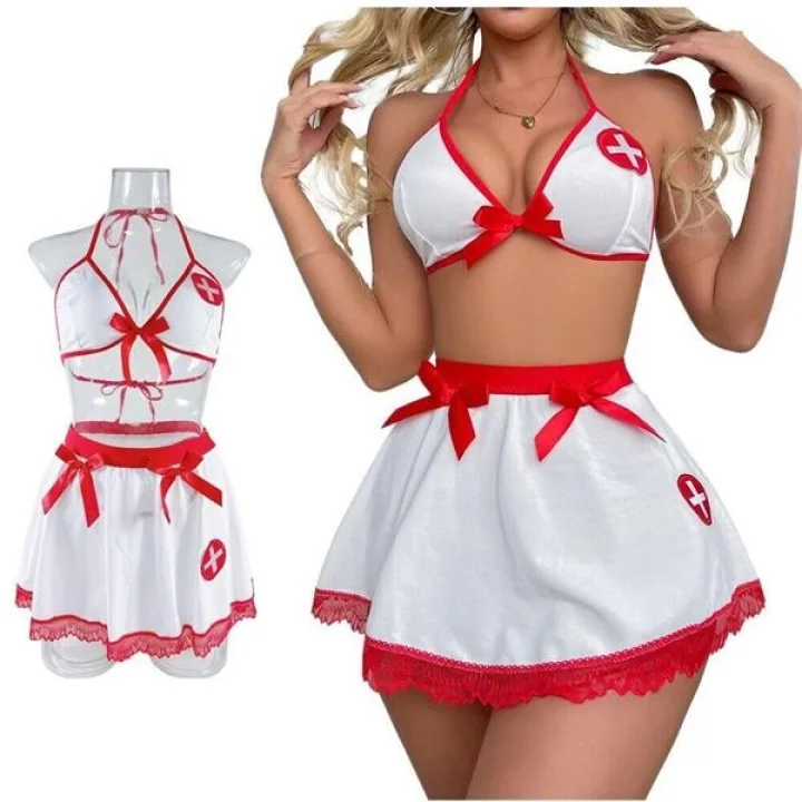 Arias Closet Fantezi Kırmızı Beyaz Fantezi Hemşire Kostümü
