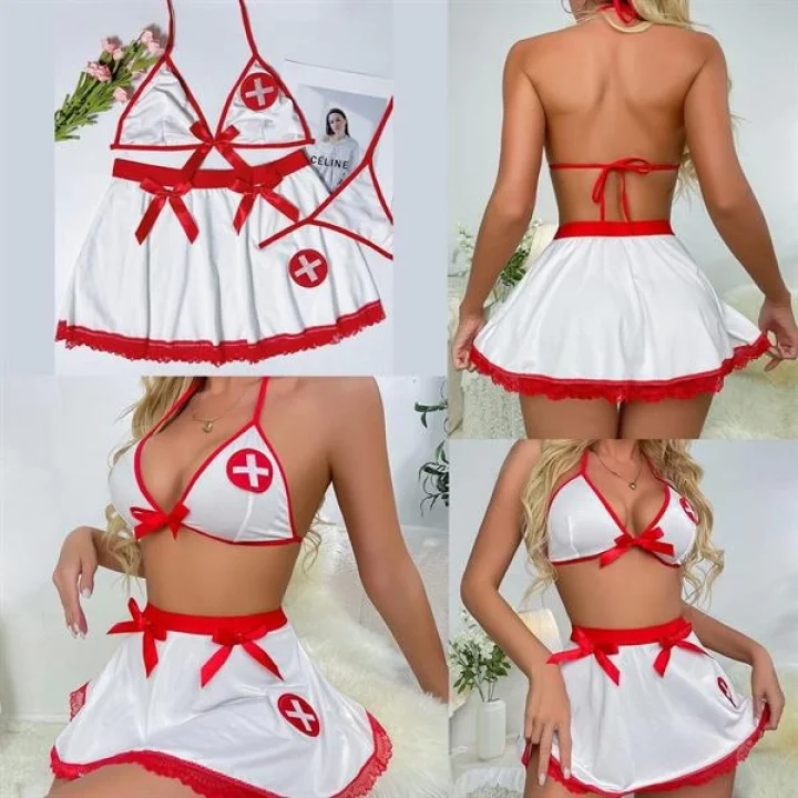 Arias Closet Fantezi Kırmızı Beyaz Fantezi Hemşire Kostümü