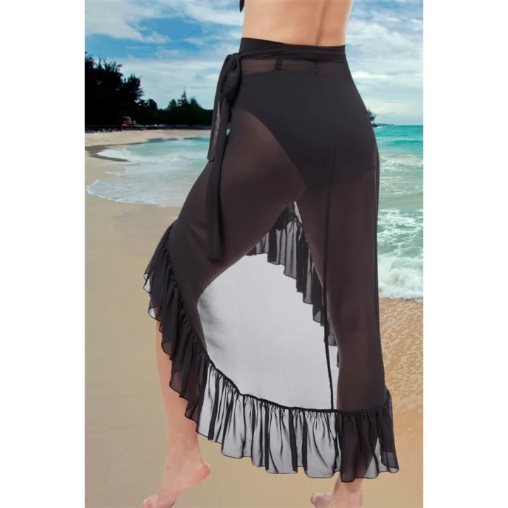 Arias Closet Özel Tasarım Mayo Üstü Süprem Tül Yanları Fırfırlı Siyah Pareo