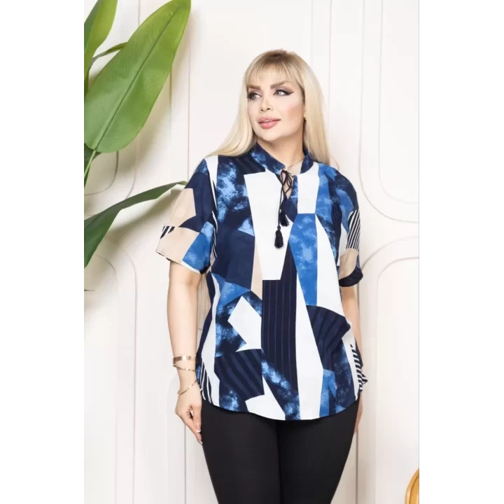 Bebe yaka püskül Detaylı Bluz- Desenli