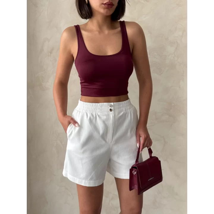 Beli lastikli çift çıtlı şort