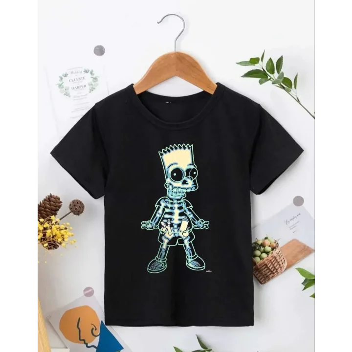 Bisiklet Yaka Kısa Kol Çocuk Baskılı T-Shirt - Siyah