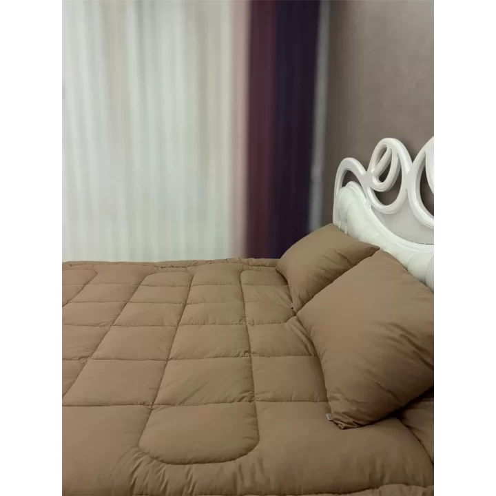 Çift Kişilik Doğal Yün Yorgan ve Yastık Takımı - Kahverengi
