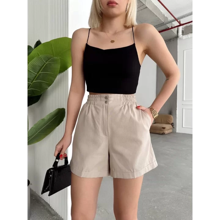 Çıtçıtlı gabardin şort