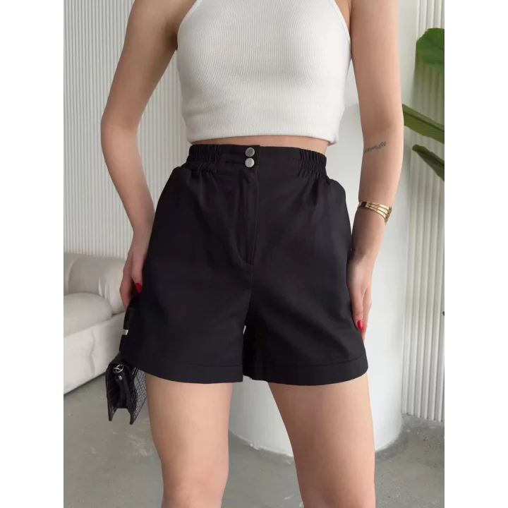 Çıtçıtlı gabardin şort