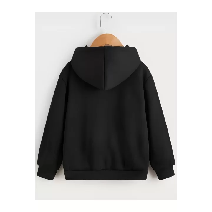 Çocuk Unisex Kapüşonlu Mini Kafa Baskılı Sweatshirt - Siyah