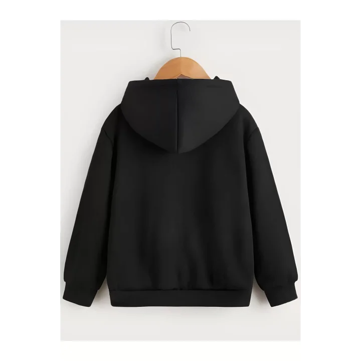 Çocuk Unisex Kapüşonlu Özel Tasarım Basic Sweatshirt - Siyah