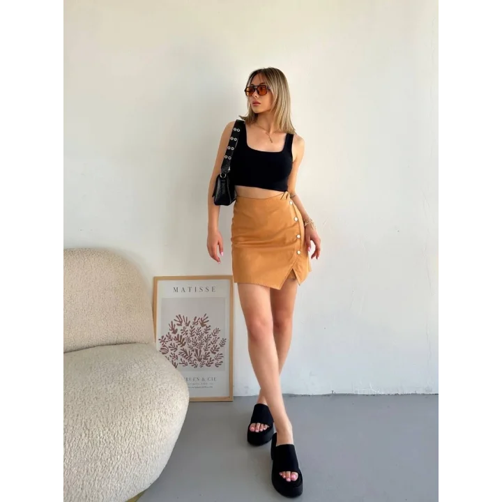 Dört çıtçıtlı Gabardin şort etek s249001