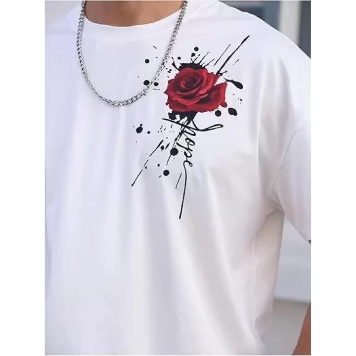 Erkek Bisiklet Yaka Kısa Kol Baskılı T-shirt - Beyaz