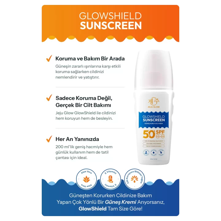 GlowShield SPF 50 Güneş Losyonu – Yüz ve Vücut – Geniş Spektrum Koruma - Nemlendirici Formül 200 ml