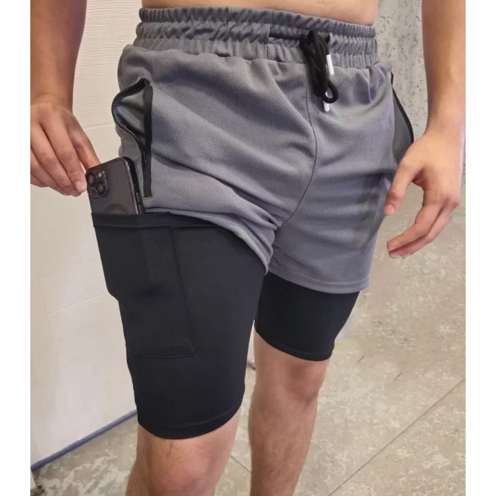 İç Cepli Sporcu Alt Taytlı Şort - GRİ