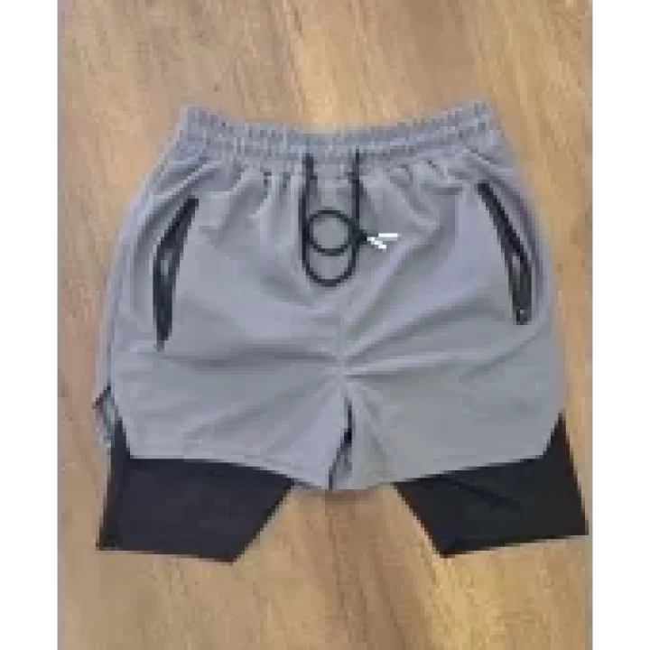 İç Cepli Sporcu Alt Taytlı Şort - Gri