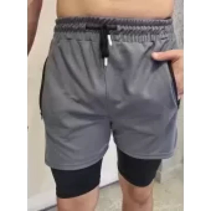 İç Cepli Sporcu Alt Taytlı Şort - Gri